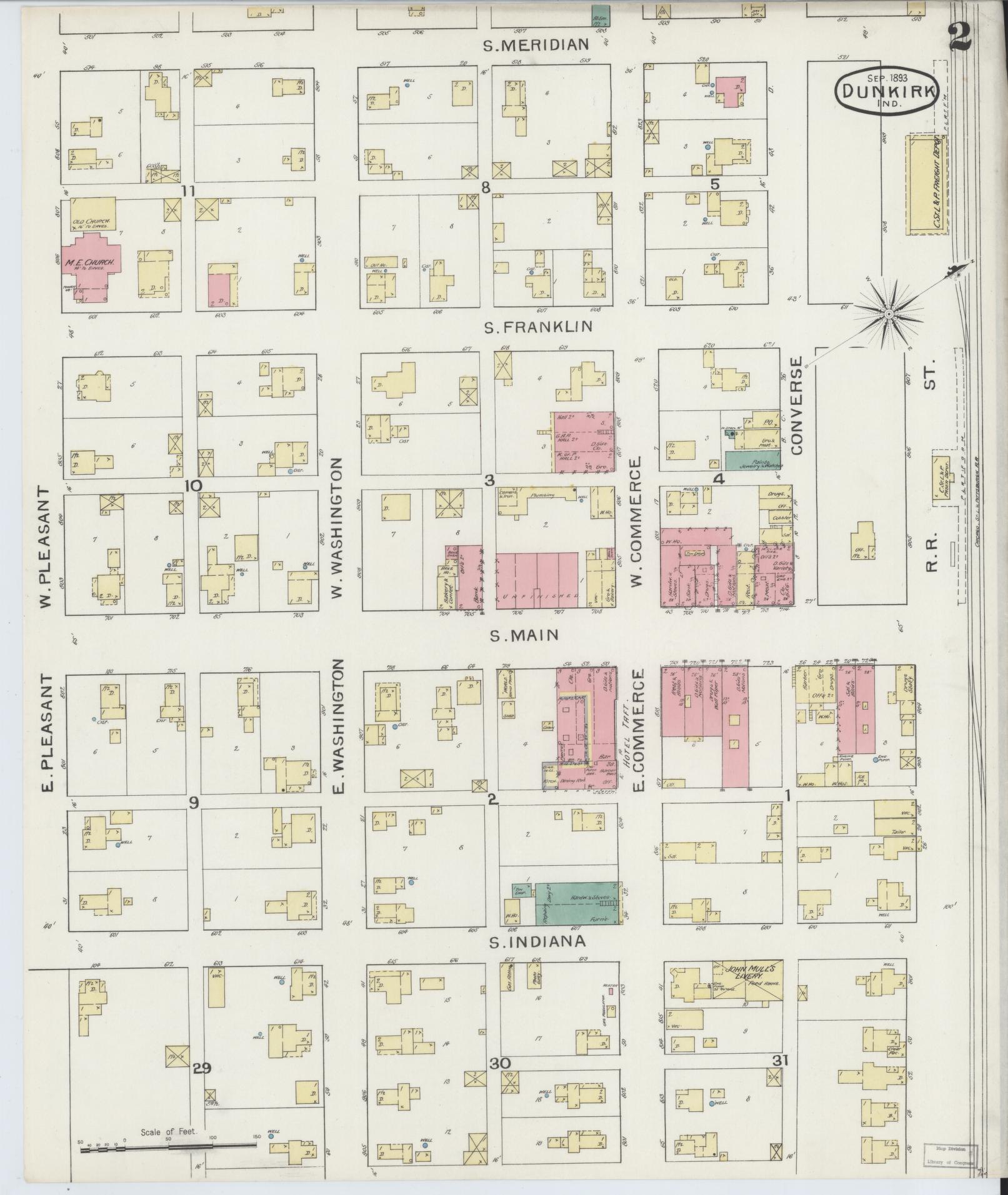 Sanborn Fire Insurance Map from Dunkirk, Jay And Blackford Counties, Indiana (1893), Sheet #0002 - Complete Map Set gallery image, historic Sanborn map, vintage wall art, Indiana Indiana