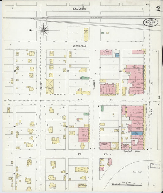 Sanborn Fire Insurance Map from Rich Hill, Bates County, Missouri (1906), Sheet #0002 - Historic Sanborn Fire Insurance Map Print, vintage old map wall art, antique decor, genealogy gift, Missouri Missouri map