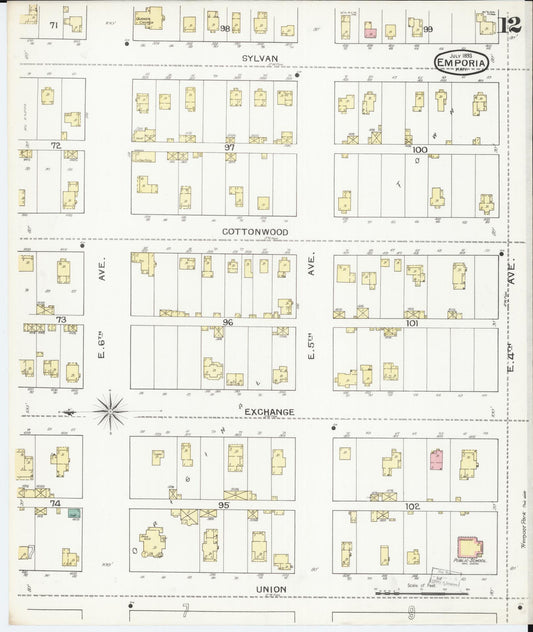 Sanborn Fire Insurance Map from Emporia, Lyon County, Kansas (1893), Sheet #0012 - Historic Sanborn Fire Insurance Map Print, vintage old map wall art, antique decor, genealogy gift, Kansas Kansas map