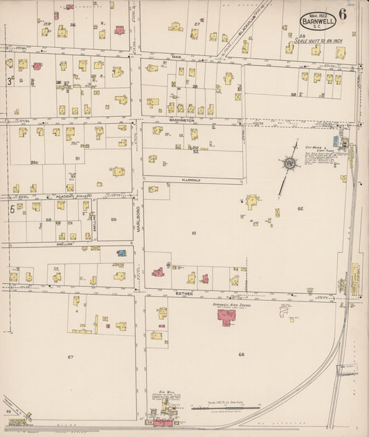 Sanborn Fire Insurance Map from Barnwell, Barnwell County, South Carolina (1922), Sheet #0006 - Historic Sanborn Fire Insurance Map Print, vintage old map wall art, antique decor, genealogy gift, South Carolina South Carolina map
