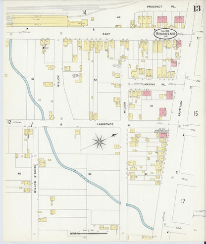 Sanborn Fire Insurance Map from Rensselaer, Rensselaer County, New York (1909), Sheet #0013 - Historic Sanborn Fire Insurance Map Print, vintage old map wall art, antique decor, genealogy gift, New York New York map