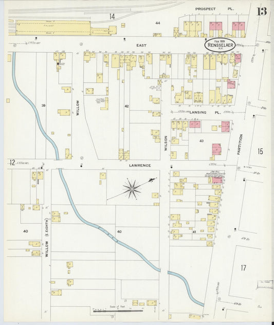 Sanborn Fire Insurance Map from Rensselaer, Rensselaer County, New York (1909), Sheet #0013 - Historic Sanborn Fire Insurance Map Print, vintage old map wall art, antique decor, genealogy gift, New York New York map