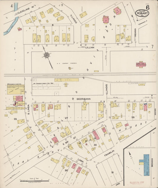 Sanborn Fire Insurance Map from Hobart, Lake County, Indiana (1922), Sheet #0006 - Historic Sanborn Fire Insurance Map Print, vintage old map wall art, antique decor, genealogy gift, Indiana Indiana map