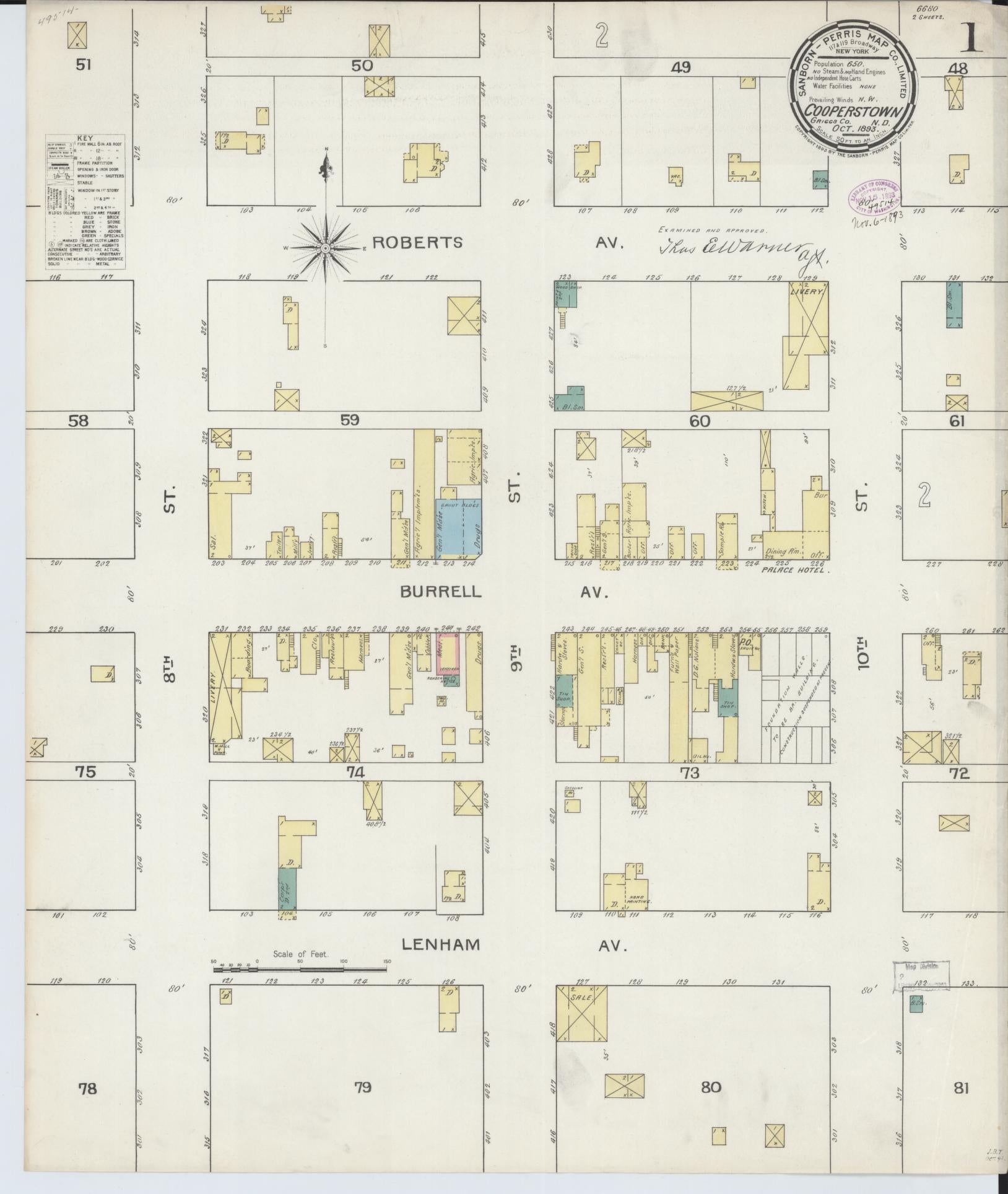 Sanborn Fire Insurance Map from Cooperstown, Griggs County, North Dakota (1893), Sheet #0001 - Complete Map Set gallery image, historic Sanborn map, vintage wall art, North Dakota North Dakota