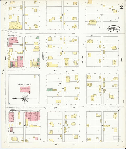 Sanborn Fire Insurance Map from Montezuma, Poweshiek County, Iowa (1902), Sheet #0002 - Historic Sanborn Fire Insurance Map Print, vintage old map wall art