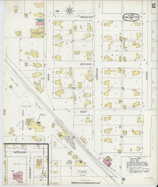 Sanborn Fire Insurance Map from Darlington, Montgomery County, Indiana (1895), Sheet #0002 - Historic Sanborn Fire Insurance Map Print, vintage old map wall art, antique decor, genealogy gift, Indiana Indiana map