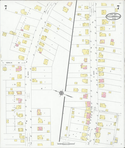 Sanborn Fire Insurance Map from Saint Clairsville, Belmont County, Ohio (1929), Sheet #0007 - Historic Sanborn Fire Insurance Map Print, vintage old map wall art, antique decor, genealogy gift, Ohio Ohio map