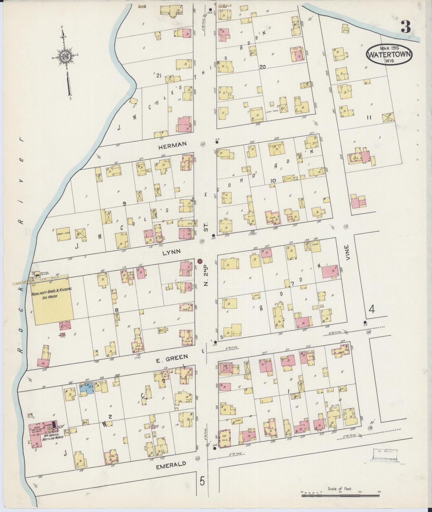Sanborn Fire Insurance Map from Watertown, Jefferson County, Wisconsin (1915), Sheet #0004 - Complete Map Set gallery image, historic Sanborn map, vintage wall art, Wisconsin Wisconsin