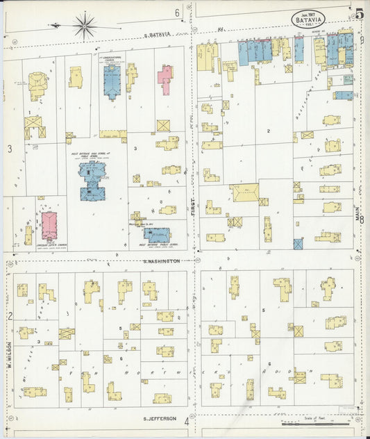Sanborn Fire Insurance Map from Batavia, Kane County, Illinois (1907), Sheet #0005 - Historic Sanborn Fire Insurance Map Print, vintage old map wall art, antique decor, genealogy gift, Illinois Illinois map