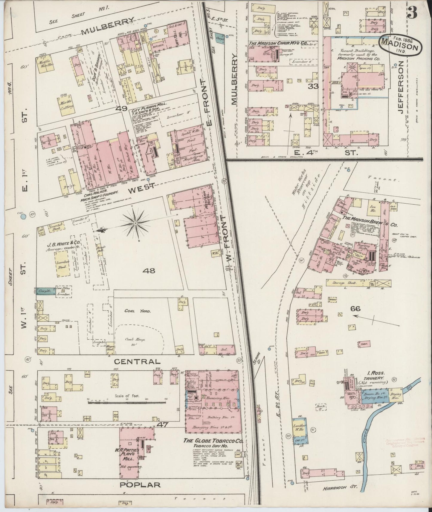 Sanborn Fire Insurance Map from Madison, Jefferson County, Indiana (1886), Sheet #0003 - Historic Sanborn Fire Insurance Map Print, vintage old map wall art, antique decor, genealogy gift, Indiana Indiana map