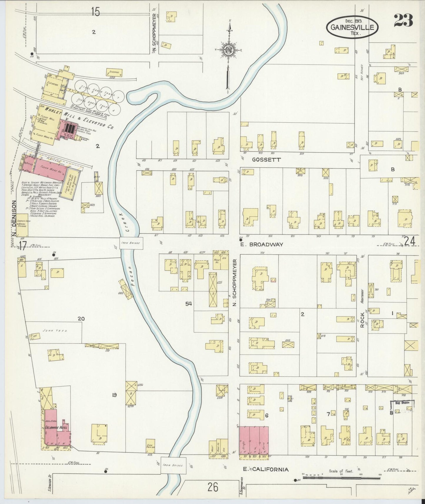 Sanborn Fire Insurance Map from Gainesville, Cooke County, Texas (1913), Sheet #0023 - Complete Map Set gallery image, historic Sanborn map, vintage wall art, Texas Texas