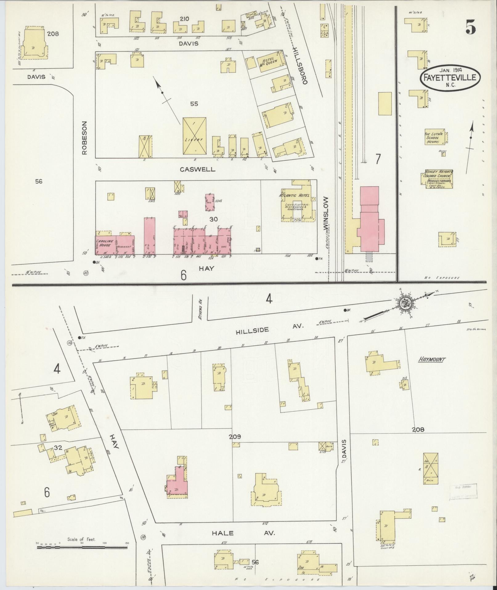 Sanborn Fire Insurance Map from Fayetteville, Cumberland County, North Carolina (1914), Sheet #0005 - Historic Sanborn Fire Insurance Map Print, vintage old map wall art, antique decor, genealogy gift, North Carolina North Carolina map