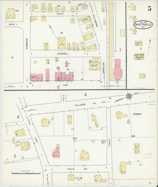 Sanborn Fire Insurance Map from Fayetteville, Cumberland County, North Carolina (1914), Sheet #0005 - Historic Sanborn Fire Insurance Map Print, vintage old map wall art, antique decor, genealogy gift, North Carolina North Carolina map