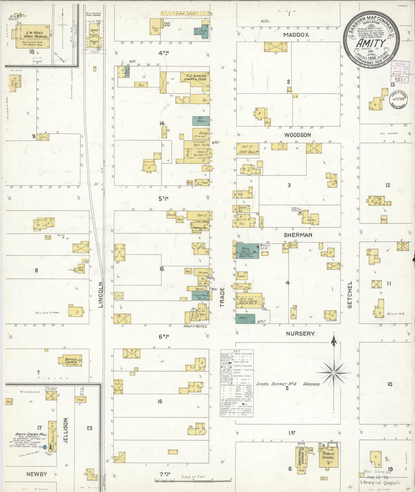 Sanborn Fire Insurance Map from Amity, Yamhill County, Oregon (1902), Sheet #0001 - Historic Sanborn Fire Insurance Map Print, vintage old map wall art, antique decor, genealogy gift, Oregon Oregon map