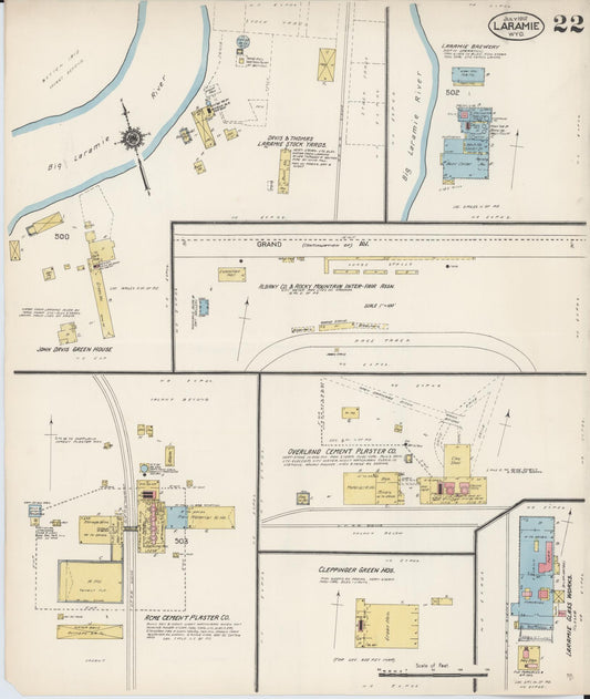 Sanborn Fire Insurance Map from Laramie, Albany County, Wyoming (1912), Sheet #0022 - Historic Sanborn Fire Insurance Map Print, vintage old map wall art, antique decor, genealogy gift, Wyoming Wyoming map