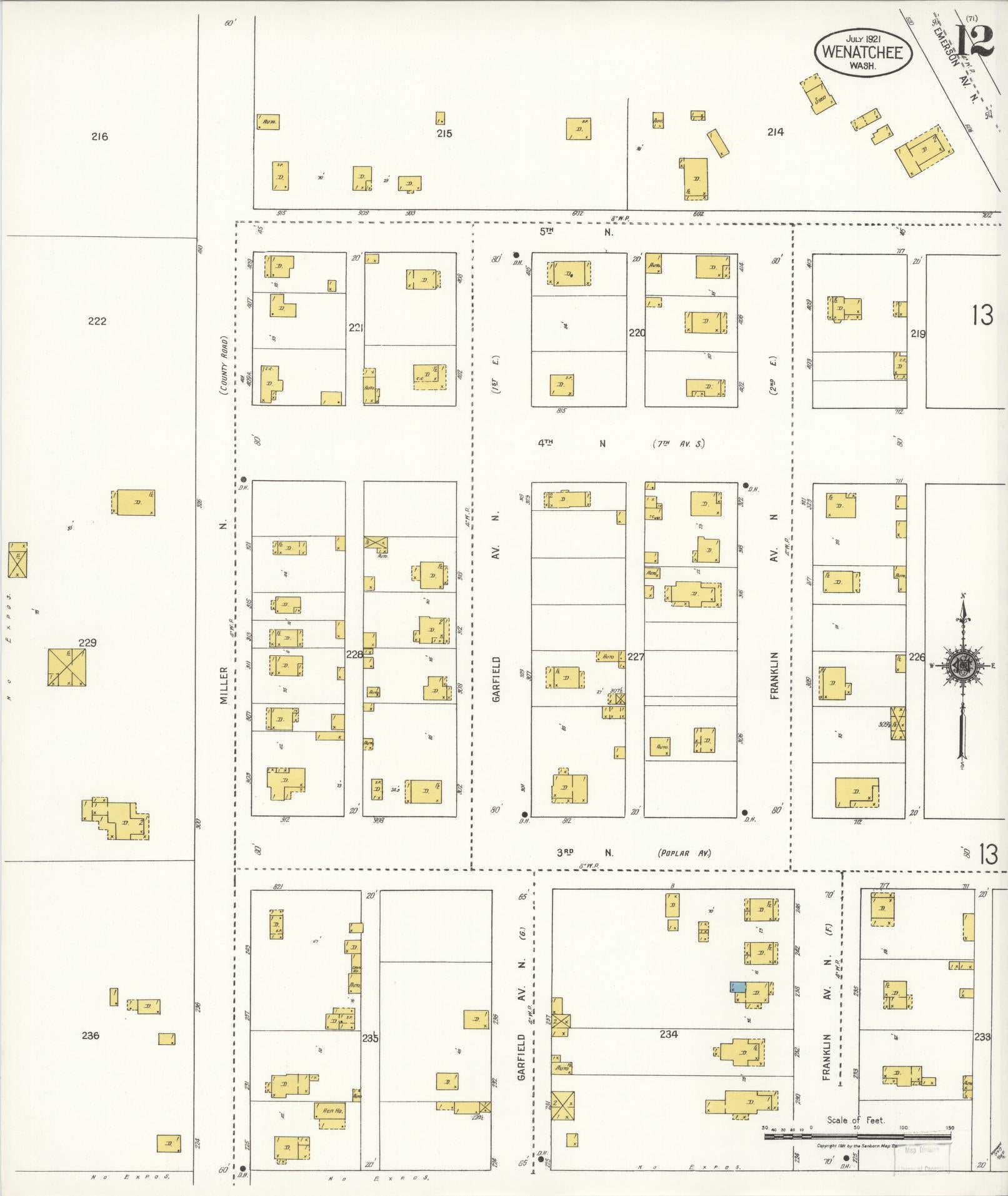 Sanborn Fire Insurance Map from Wenatchee, Chelan County, Washington (1921), Sheet #0012 - Complete Map Set gallery image, historic Sanborn map, vintage wall art, Washington Washington