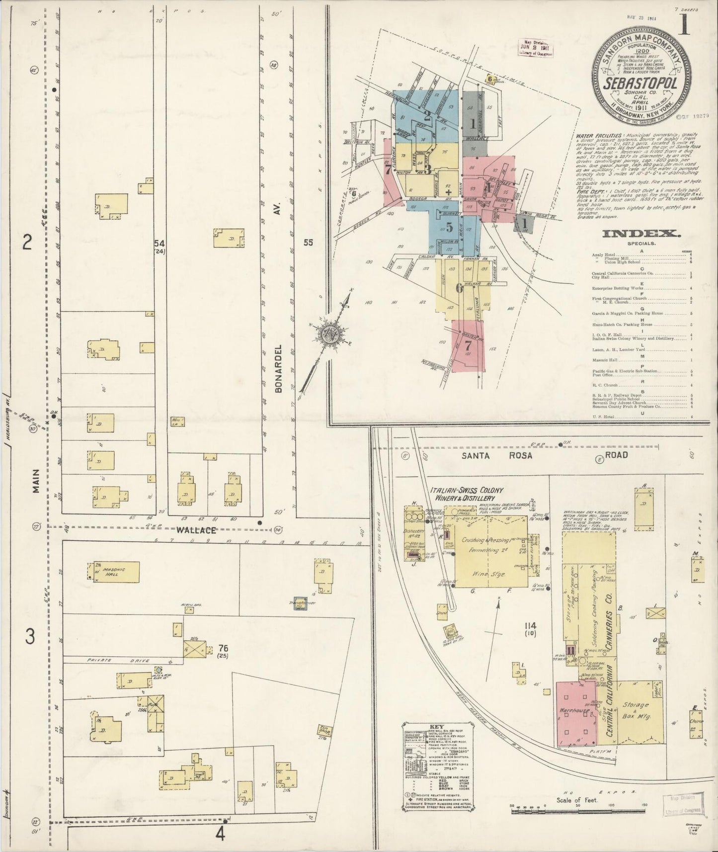 Sanborn Fire Insurance Map from Sebastopol, Sonoma County, California (1911), Sheet #0001 - Complete Map Set gallery image, historic Sanborn map, vintage wall art, California California