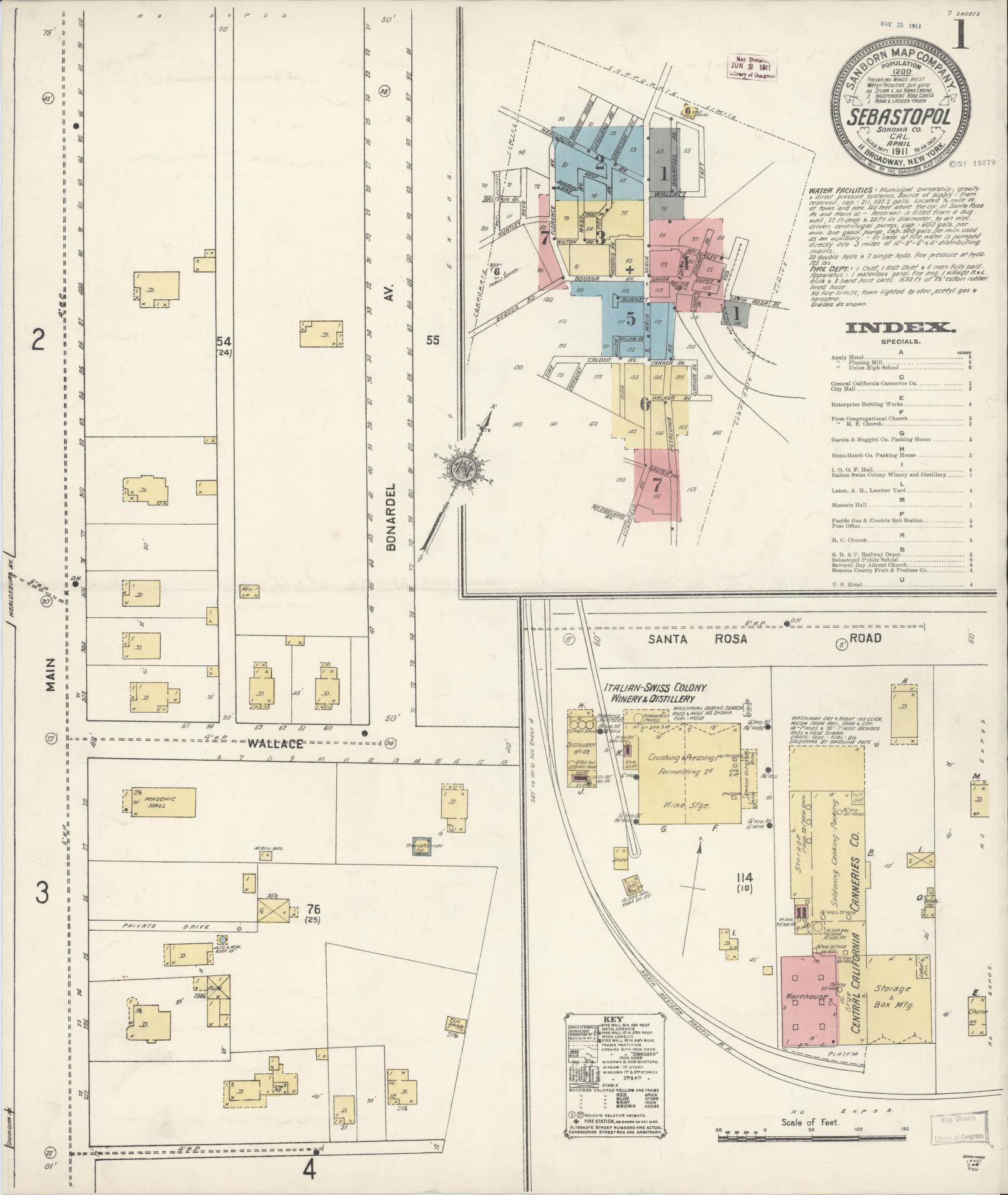 Sanborn Fire Insurance Map from Sebastopol, Sonoma County, California (1911), Sheet #0001 - Complete Map Set gallery image, historic Sanborn map, vintage wall art, California California