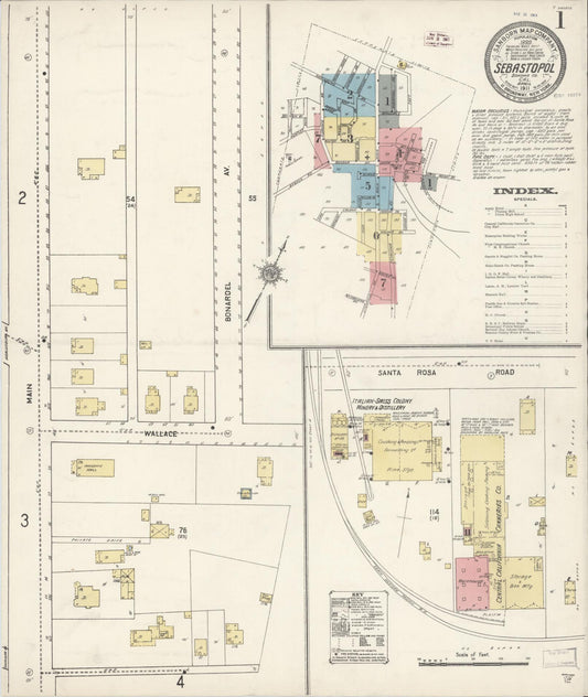 Sanborn Fire Insurance Map from Sebastopol, Sonoma County, California (1911), Sheet #0001 - Complete Map Set gallery image, historic Sanborn map, vintage wall art, California California