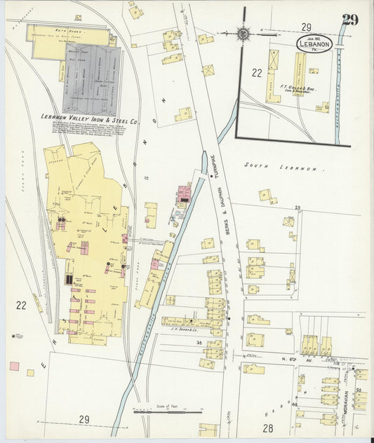 Sanborn Fire Insurance Map from Lebanon, Lebanon County, Pennsylvania (1912), Sheet #0029 - Historic Sanborn Fire Insurance Map Print, vintage old map wall art, antique decor, genealogy gift, Pennsylvania Pennsylvania map