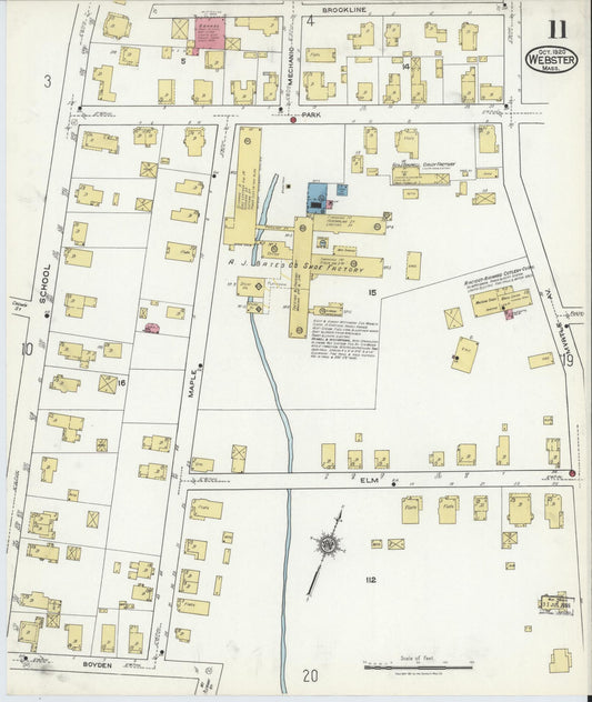 Sanborn Fire Insurance Map from Webster, Worcester County, Massachusetts (1920), Sheet #0011 - Historic Sanborn Fire Insurance Map Print, vintage old map wall art, antique decor, genealogy gift, Massachusetts Massachusetts map
