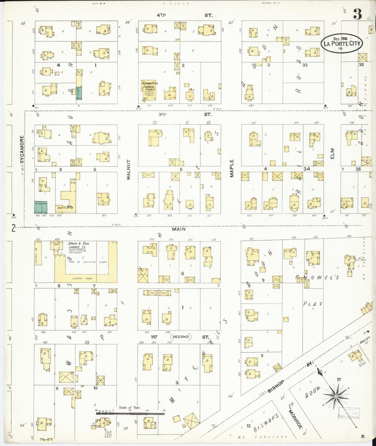 Sanborn Fire Insurance Map from La Porte City, Black Hawk County, Iowa (1906), Sheet #0003 - Historic Sanborn Fire Insurance Map Print, vintage old map wall art