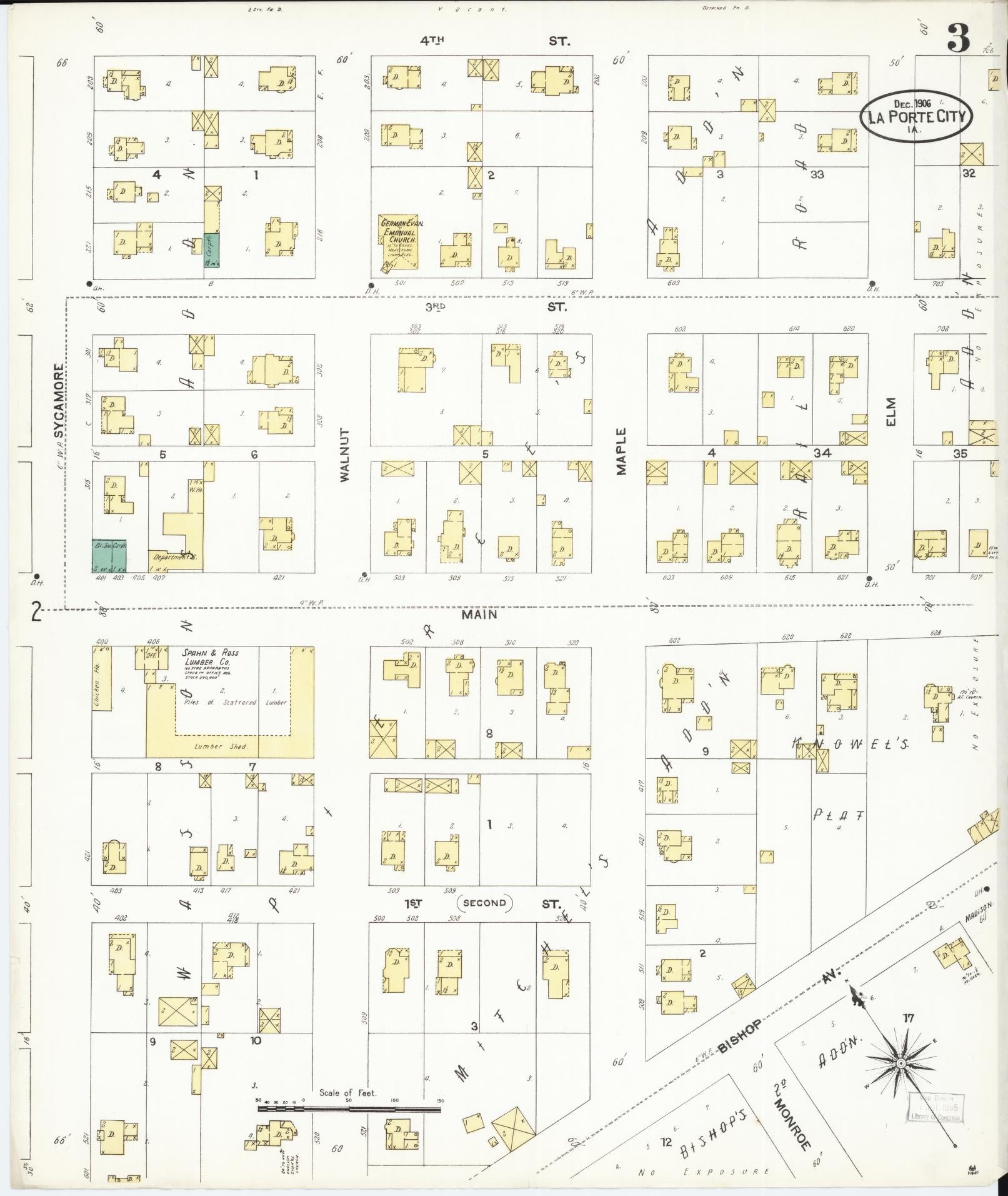 Sanborn Fire Insurance Map from La Porte City, Black Hawk County, Iowa (1906), Sheet #0003 - Historic Sanborn Fire Insurance Map Print, vintage old map wall art