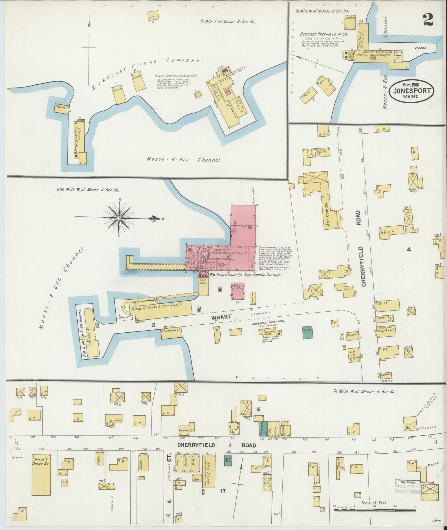 Sanborn Fire Insurance Map from Jonesport, Washington County, Maine (1906), Sheet #0002 - Historic Sanborn Fire Insurance Map Print, vintage old map wall art, antique decor, genealogy gift, Maine Maine map