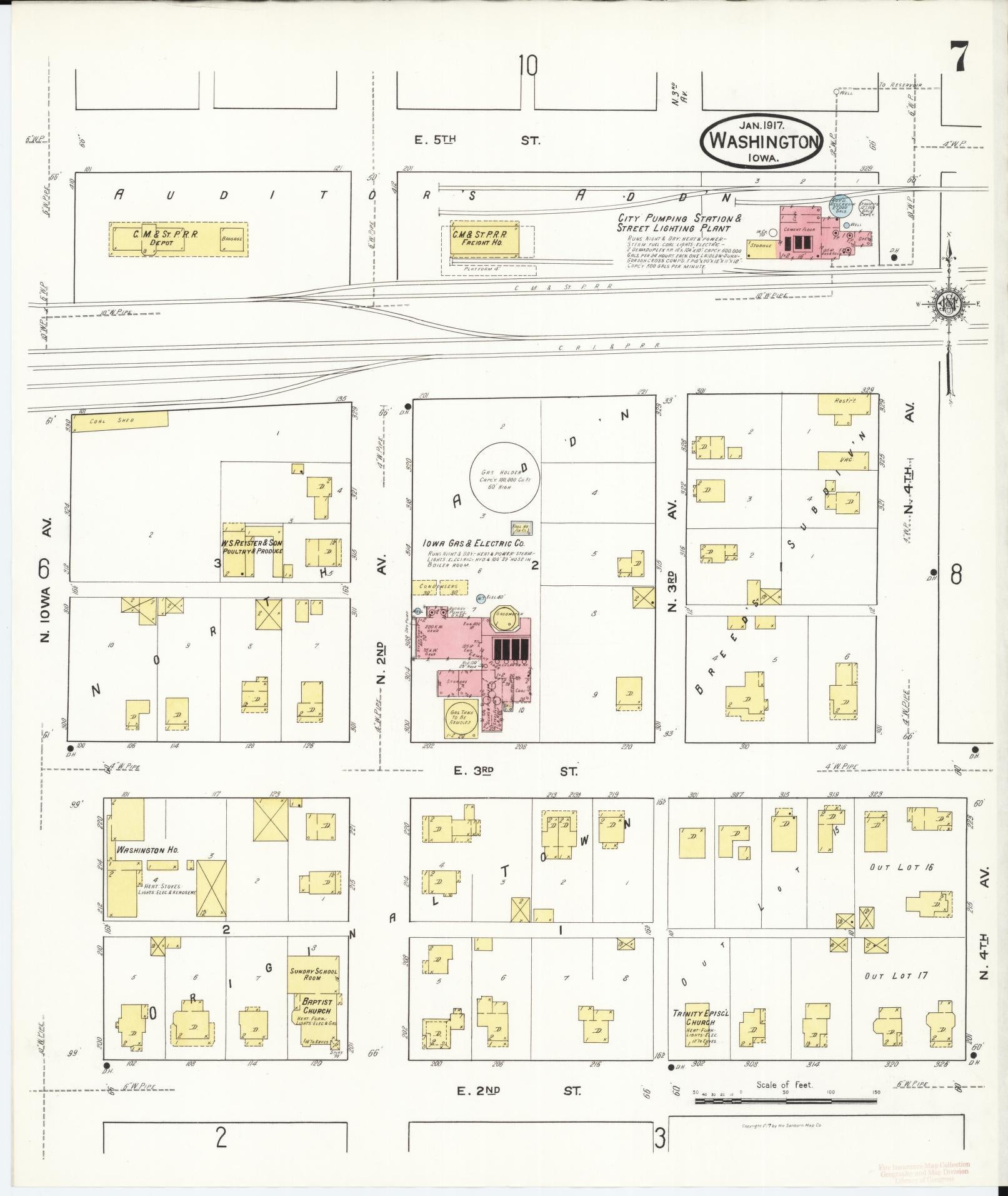 Sanborn Fire Insurance Map from Washington, Washington County, Iowa (1917), Sheet #0007 - Historic Sanborn Fire Insurance Map Print