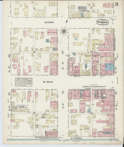 Sanborn Fire Insurance Map from Newark, Licking County, Ohio (1884), Sheet #0003 - Historic Sanborn Fire Insurance Map Print, vintage old map wall art, antique decor, genealogy gift, Ohio Ohio map