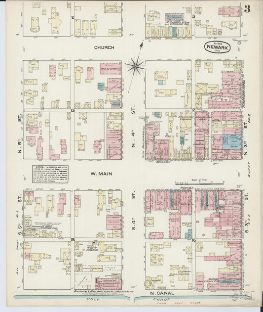 Sanborn Fire Insurance Map from Newark, Licking County, Ohio (1884), Sheet #0003 - Historic Sanborn Fire Insurance Map Print, vintage old map wall art, antique decor, genealogy gift, Ohio Ohio map