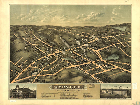 Spencer, Mass. 1877. (1877) – Historic Bird’s-Eye View Panorama Print