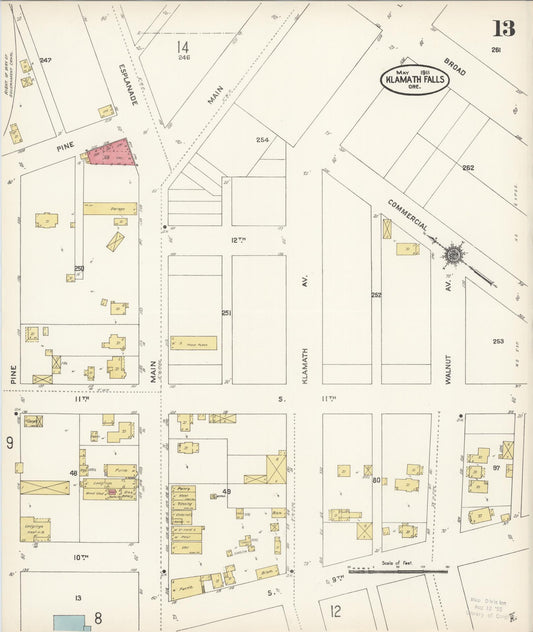 Sanborn Fire Insurance Map from Klamath Falls, Klamath County, Oregon (1911), Sheet #0013 - Historic Sanborn Fire Insurance Map Print, vintage old map wall art, antique decor, genealogy gift, Oregon Oregon map