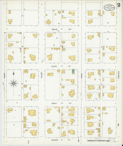 Sanborn Fire Insurance Map from Taylor, Williamson County, Texas (1904), Sheet #0002 - Complete Map Set gallery image, historic Sanborn map, vintage wall art, Texas Texas