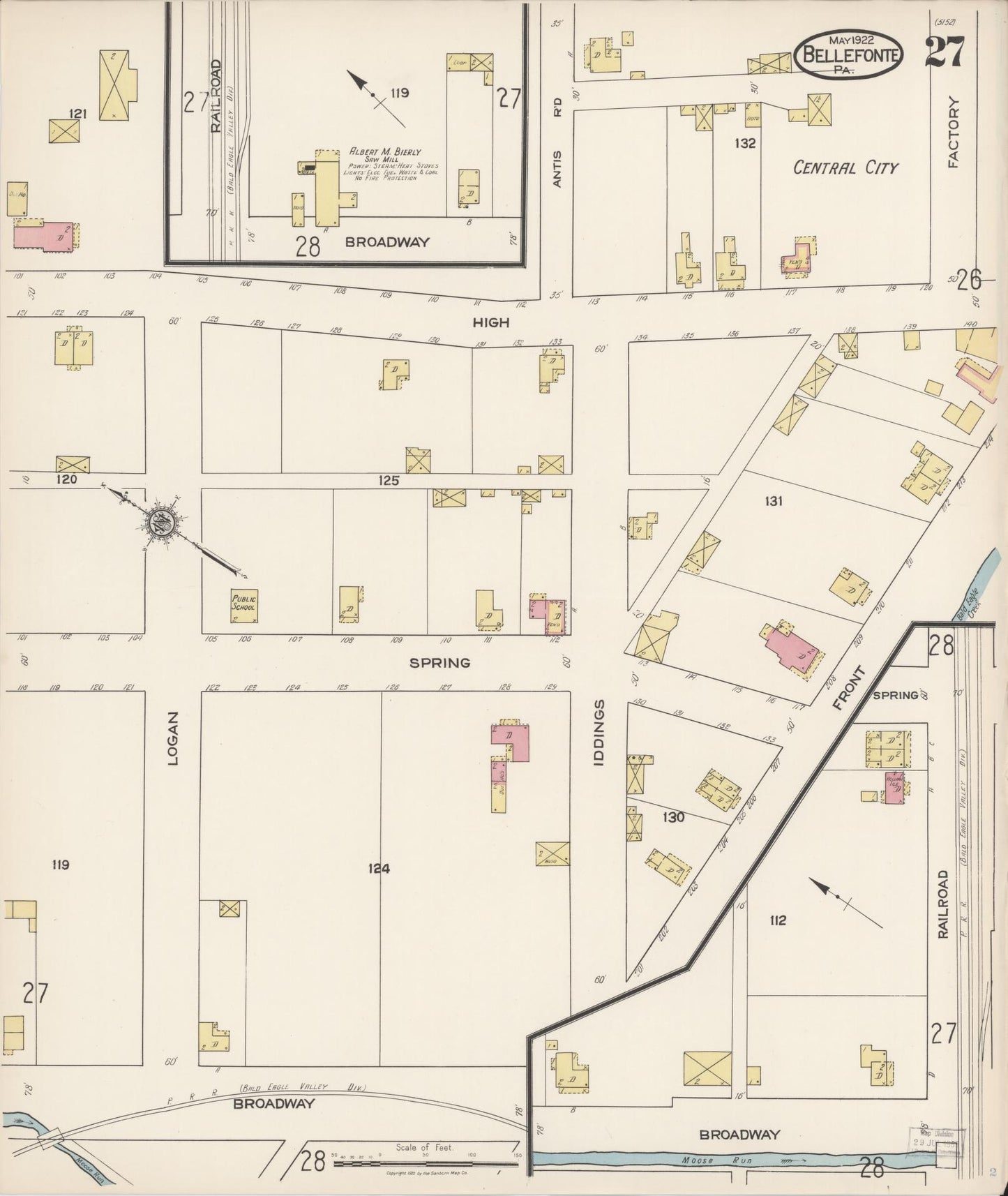 Sanborn Fire Insurance Map from Bellefonte, Centre County, Pennsylvania (1922), Sheet #0027 - Historic Sanborn Fire Insurance Map Print, vintage old map wall art, antique decor, genealogy gift, Pennsylvania Pennsylvania map