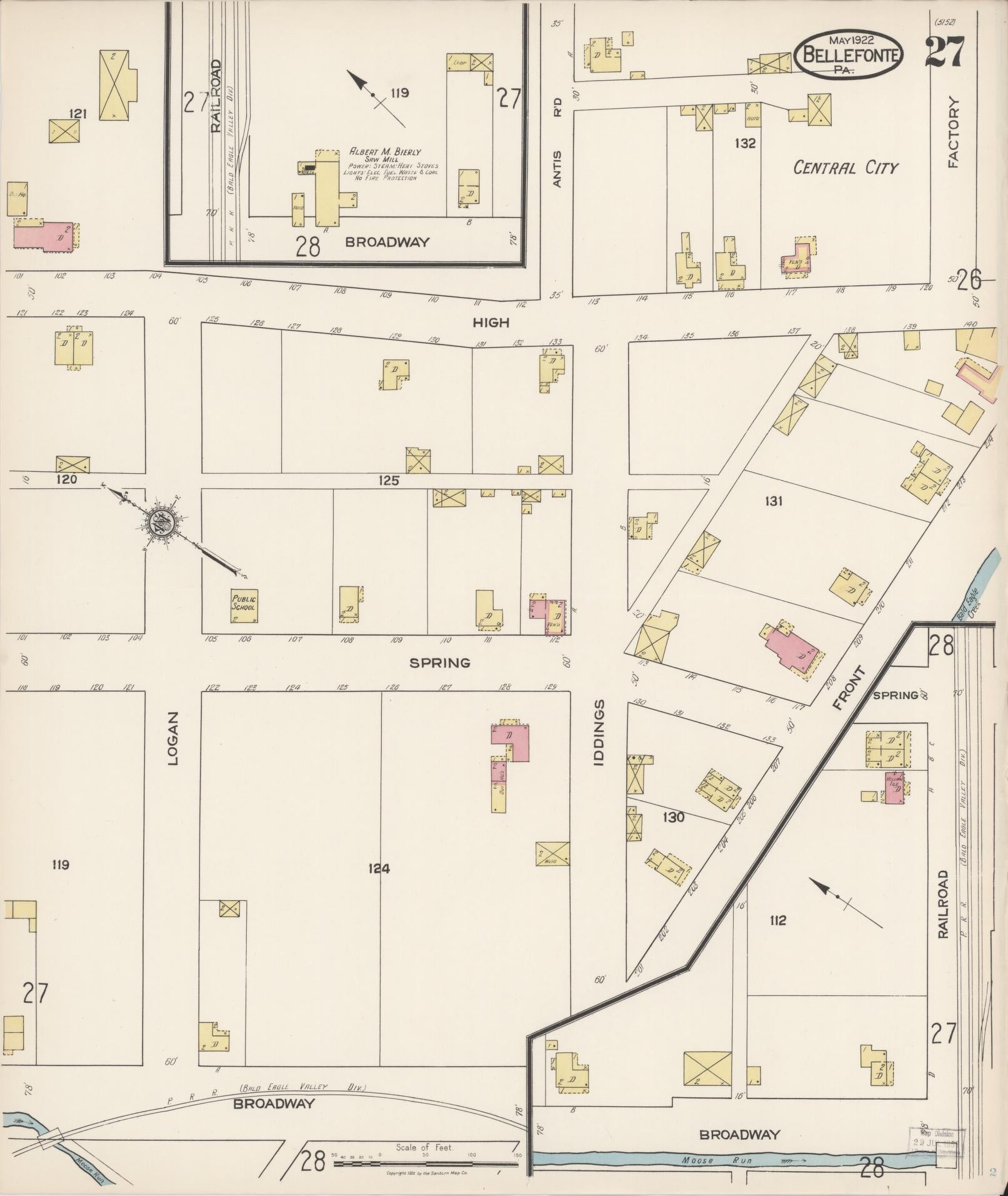 Sanborn Fire Insurance Map from Bellefonte, Centre County, Pennsylvania (1922), Sheet #0027 - Historic Sanborn Fire Insurance Map Print, vintage old map wall art, antique decor, genealogy gift, Pennsylvania Pennsylvania map