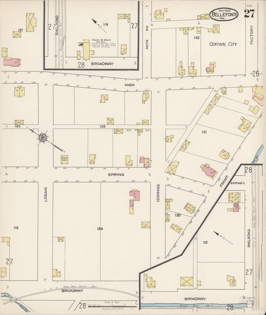 Sanborn Fire Insurance Map from Bellefonte, Centre County, Pennsylvania (1922), Sheet #0027 - Historic Sanborn Fire Insurance Map Print, vintage old map wall art, antique decor, genealogy gift, Pennsylvania Pennsylvania map