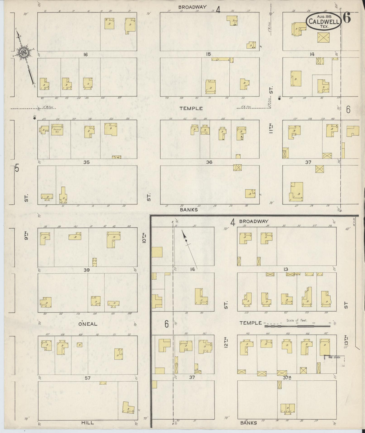 Sanborn Fire Insurance Map from Caldwell, Burleson County, Texas (1915), Sheet #0006 - Complete Map Set gallery image, historic Sanborn map, vintage wall art, Texas Texas