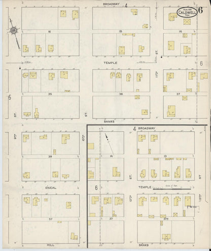 Sanborn Fire Insurance Map from Caldwell, Burleson County, Texas (1915), Sheet #0006 - Complete Map Set gallery image, historic Sanborn map, vintage wall art, Texas Texas