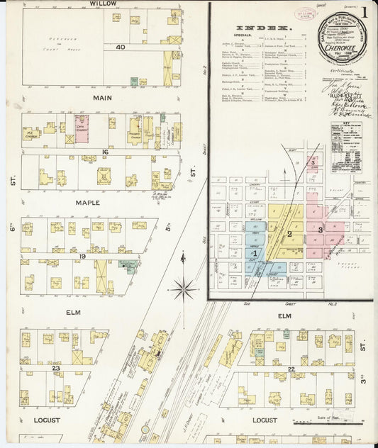 Sanborn Fire Insurance Map from Cherokee, Cherokee County, Iowa (1888), Sheet #0001 - Historic Sanborn Fire Insurance Map Print, vintage old map wall art