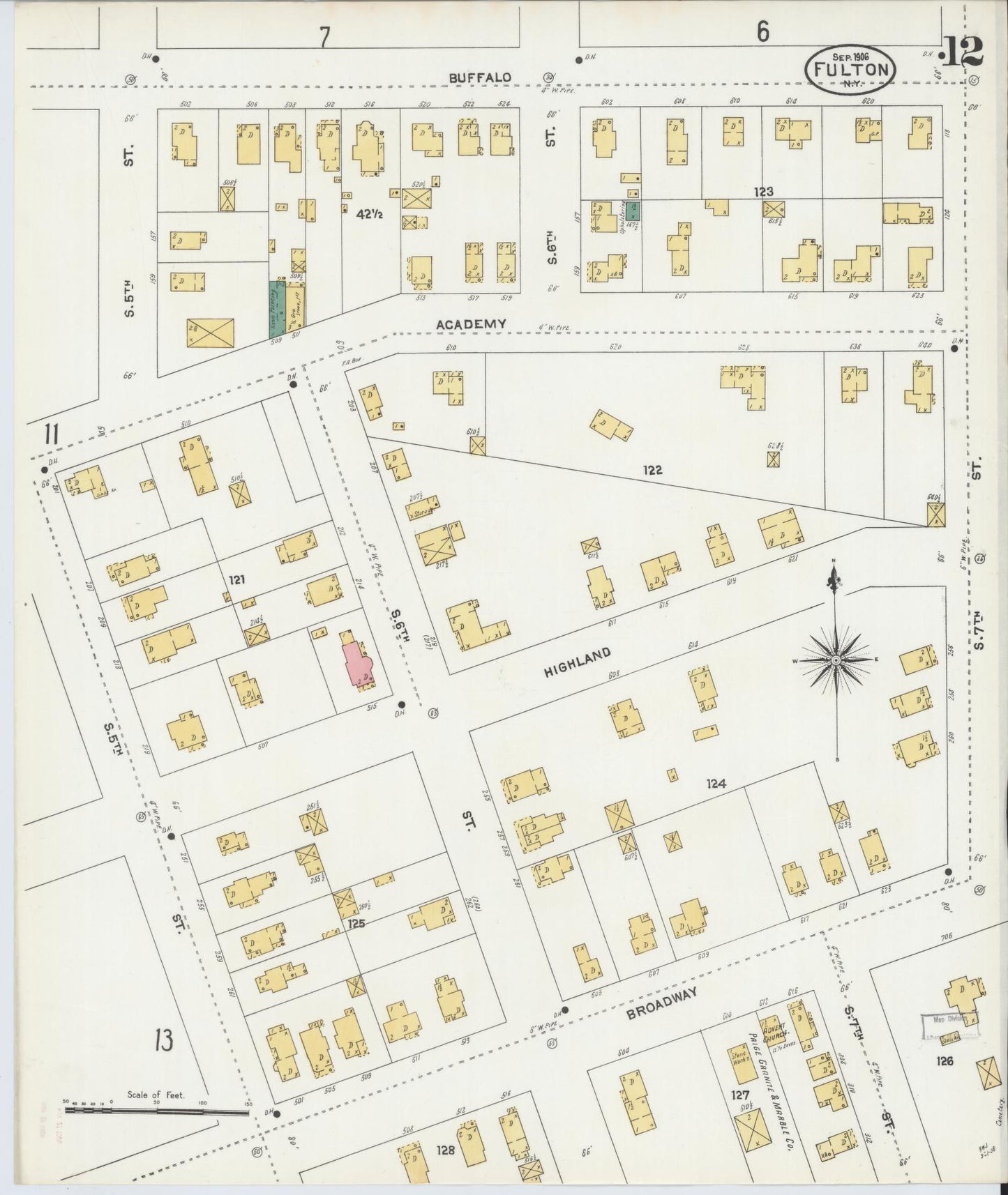 Sanborn Fire Insurance Map from Fulton, Oswego County, New York (1906), Sheet #0012 - Historic Sanborn Fire Insurance Map Print, vintage old map wall art, antique decor, genealogy gift, New York New York map