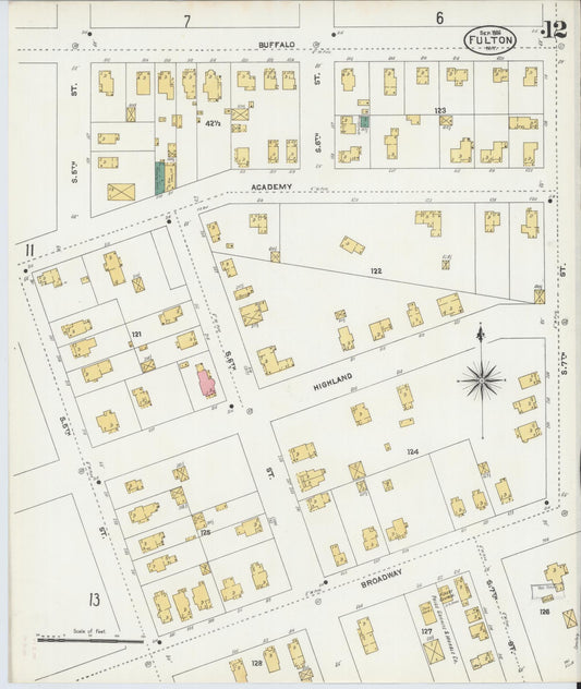Sanborn Fire Insurance Map from Fulton, Oswego County, New York (1906), Sheet #0012 - Historic Sanborn Fire Insurance Map Print, vintage old map wall art, antique decor, genealogy gift, New York New York map