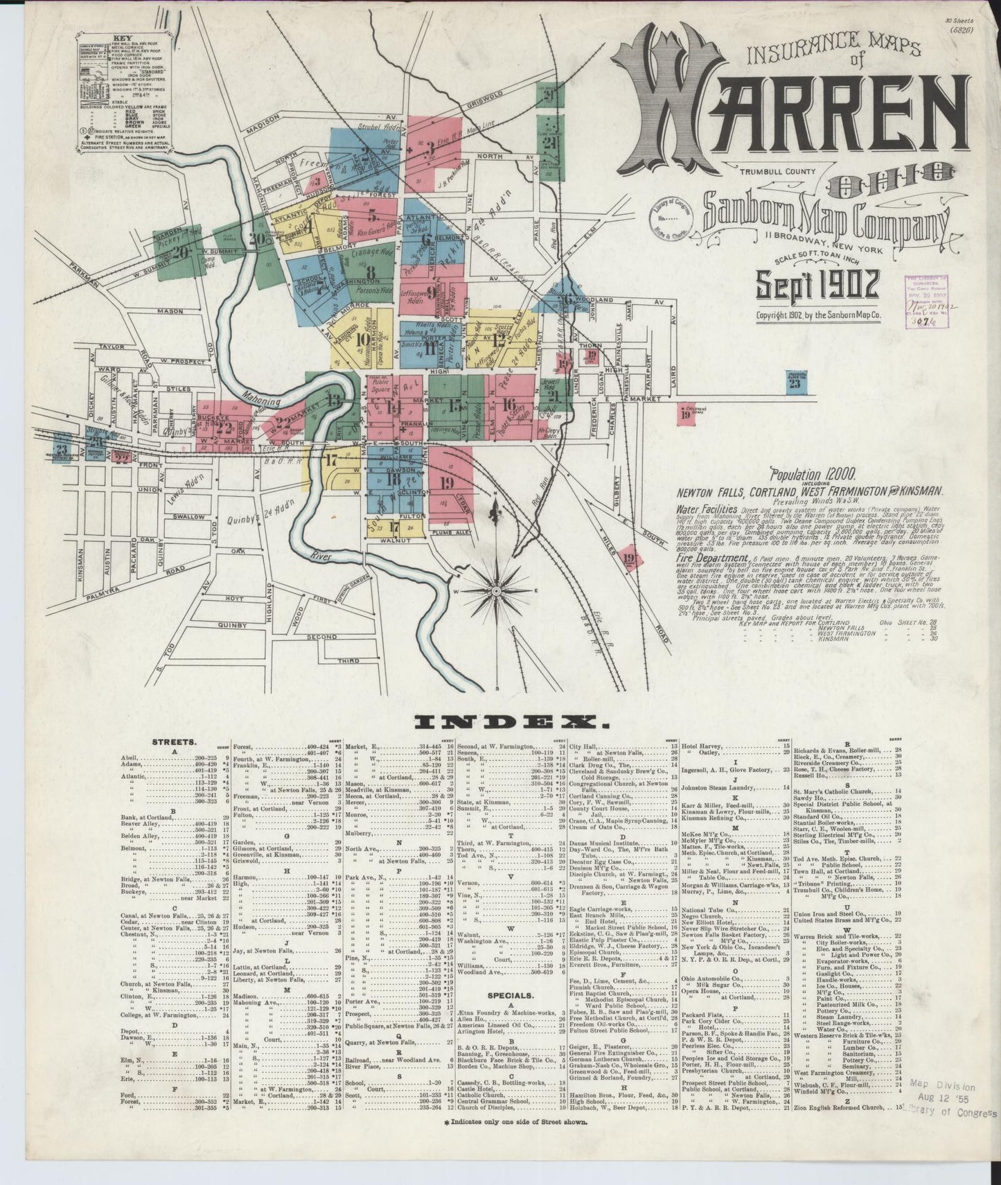 Sanborn Fire Insurance Map from Warren, Trumbull County, Ohio (1902), Sheet #0001 - Complete Map Set gallery image, historic Sanborn map, vintage wall art, Ohio Ohio