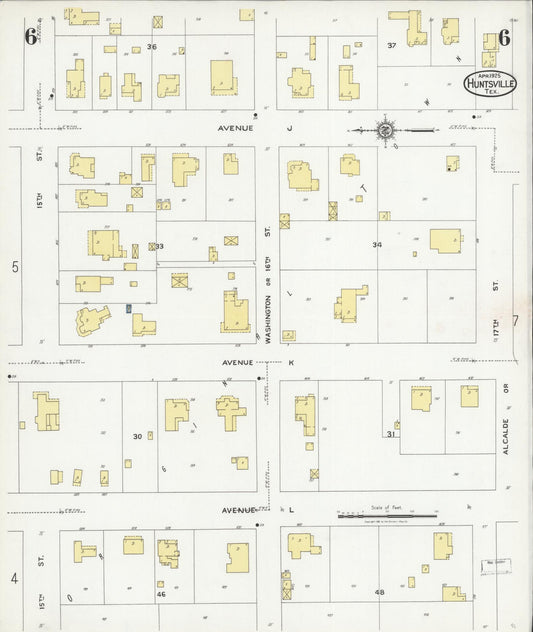 Sanborn Fire Insurance Map from Huntsville, Walker County, Texas (1925), Sheet #0006 - Historic Sanborn Fire Insurance Map Print, vintage old map wall art, antique decor, genealogy gift, Texas Texas map