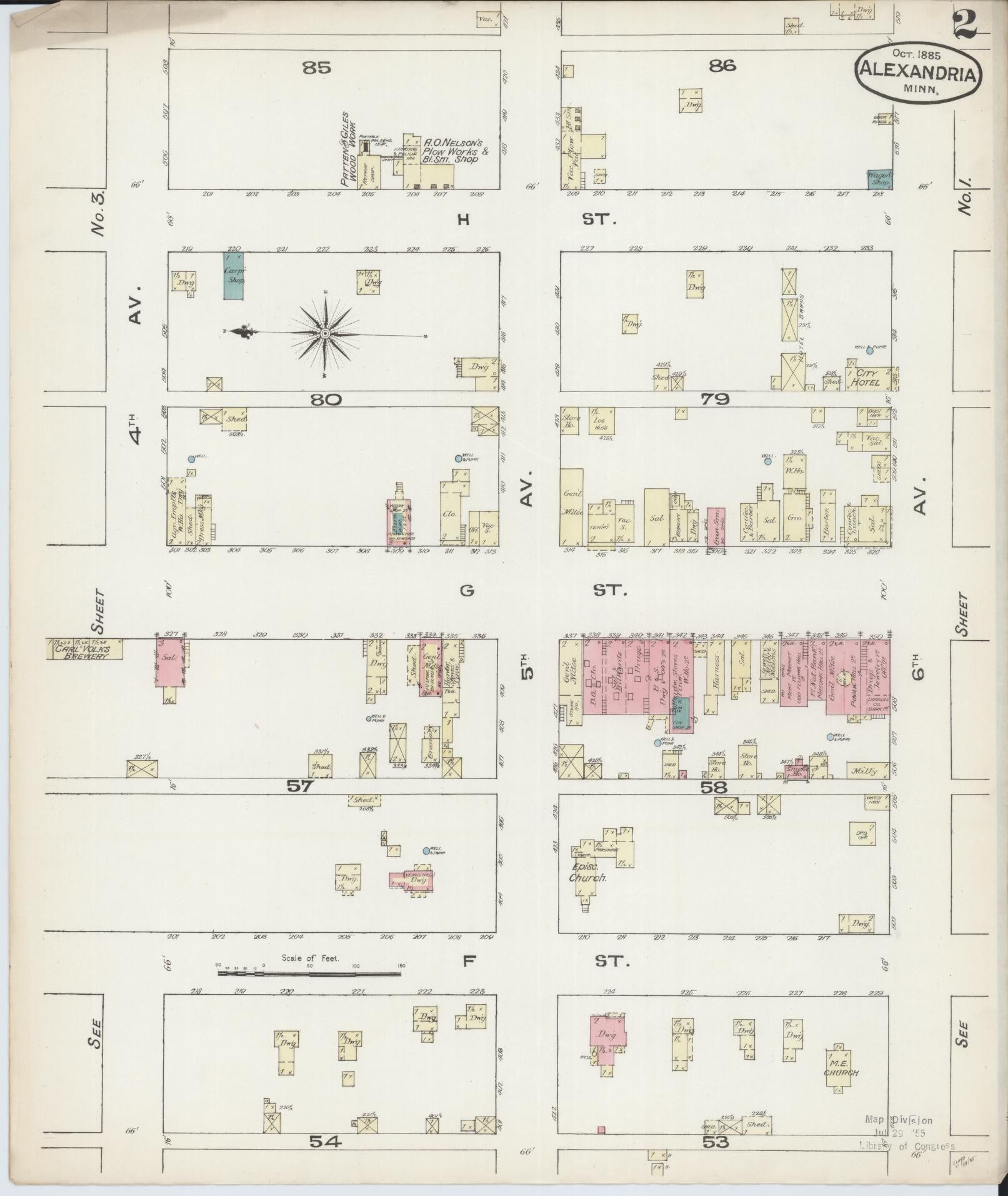 Sanborn Fire Insurance Map from Alexandria, Douglas County, Minnesota (1885), Sheet #0002 - Historic Sanborn Fire Insurance Map Print, vintage old map wall art, antique decor, genealogy gift, Minnesota Minnesota map