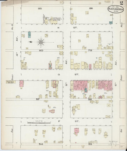 Sanborn Fire Insurance Map from Alexandria, Douglas County, Minnesota (1885), Sheet #0002 - Historic Sanborn Fire Insurance Map Print, vintage old map wall art, antique decor, genealogy gift, Minnesota Minnesota map