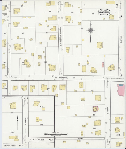 Sanborn Fire Insurance Map from Monticello, Drew County, Arkansas (1920), Sheet #0007 - Historic Sanborn Fire Insurance Map Print, vintage old map wall art, antique decor, genealogy gift, Arkansas Arkansas map