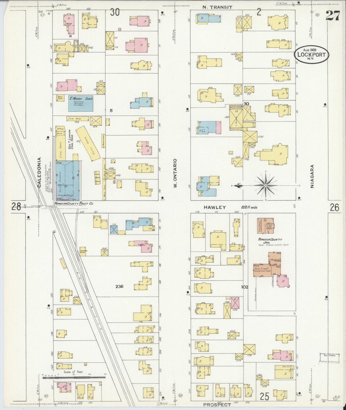 Sanborn Fire Insurance Map from Lockport, Niagara County, New York (1909), Sheet #0027 - Historic Sanborn Fire Insurance Map Print, vintage old map wall art, antique decor, genealogy gift, New York New York map