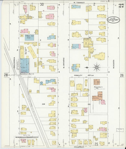 Sanborn Fire Insurance Map from Lockport, Niagara County, New York (1909), Sheet #0027 - Historic Sanborn Fire Insurance Map Print, vintage old map wall art, antique decor, genealogy gift, New York New York map
