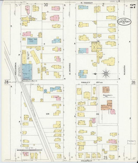Sanborn Fire Insurance Map from Lockport, Niagara County, New York (1909), Sheet #0027 - Historic Sanborn Fire Insurance Map Print, vintage old map wall art, antique decor, genealogy gift, New York New York map